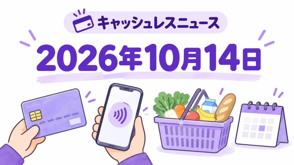 紫を基調とした2026年10月14日キャッシュレスニュースのアイキャッチ