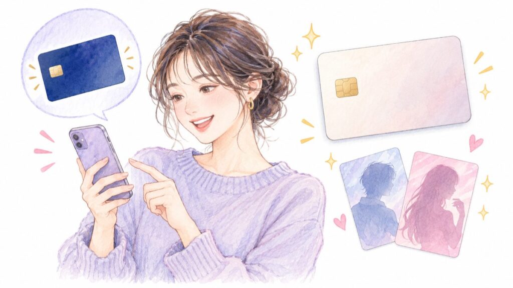 スマートフォンのデジタルカードとナンバーレスカードを使うイメージ