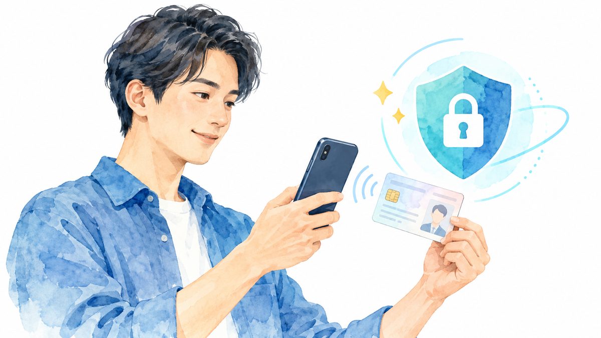 スマートフォンで本人確認書類のICチップを読み取るイメージ